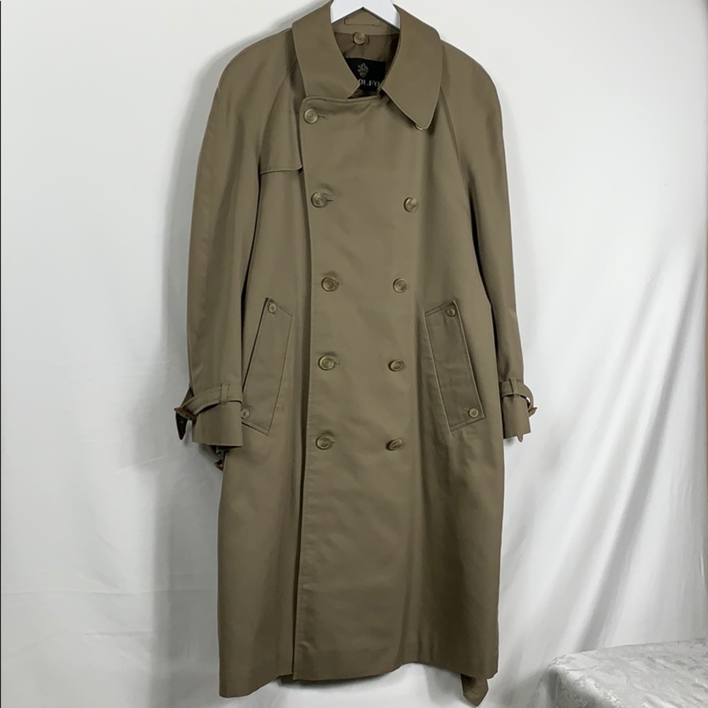 Adolfo khaki colored trench coat bust 21”,